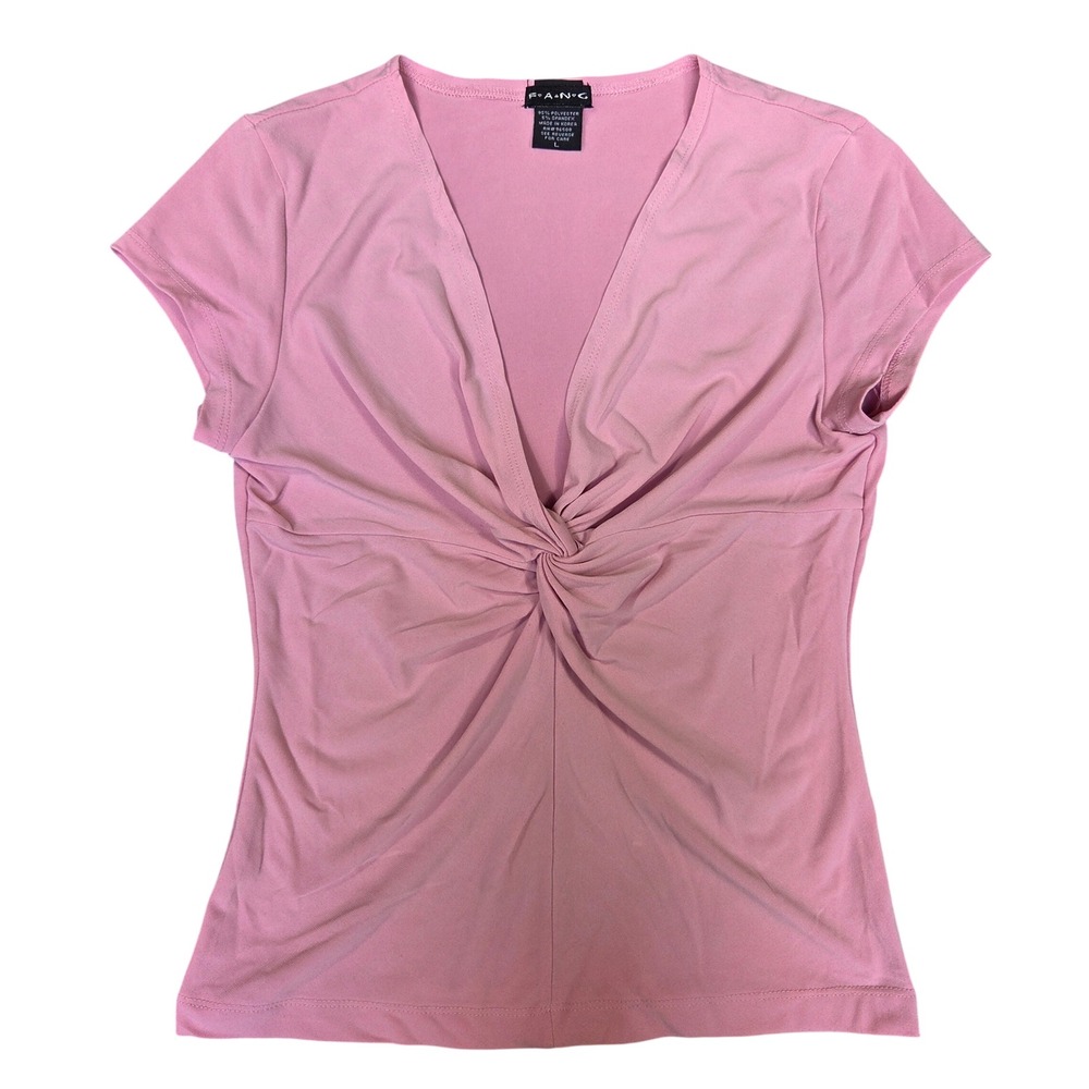 Vintage Fang Pink Twist Front V-Neck Short Sleeve Top Size L Y2K 2000s Bratz